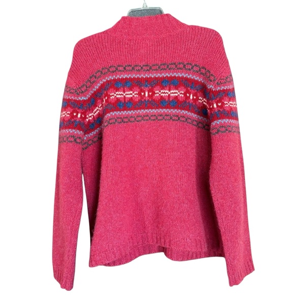 Talbots Wool Fair Isle Red Full Zip Cardigan Sweater Women’s Size L - Picture 7 of 14